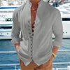 Erkekler Sıradan Gömlek Jodimitty Vintage Pamuk Keten Uzun Kollu Sokak Giyim Yakel Düğmesi Katı Gömlek Erkek Tatil Bluz Top