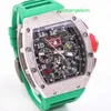 RM Watch Механизм Часы Хорошие часы RM011-FM Мужские часы RM011 Платиновая задняя панель с бриллиантами Спортивные механические полые модные повседневные хронографы