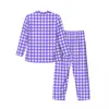 Herren-Nachtwäsche, blaues und weißes Gingham-Herbst-Schachbrettmuster, Vintage-Oversize-Pyjama-Set, langärmelige Freizeit-bedruckte Nachtwäsche für Herren