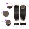 Fechamento ali grace cabelo liso brasileiro com fechamento 100% remy cabelo humano 4 pacotes com 4x4 parte média livre fechamento de renda