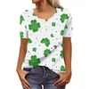 Camisetas con botones y cuello en V para mujer, camiseta de manga corta con estampado del Día de San Patricio, camisetas informales ajustadas, ropa femenina N