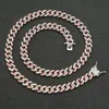 Hip Hop Necklace 9mm Single Row Pink White Zircon Cuban Chain Male And Female Hiphop Accessories Chains262F