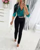 Deep V Neck Mesh Long Sleeve Jumpsuit Overall Women Black Elegant Rhinestone Chain Glitter Party Night Sexy Bodysuits 240321