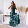 Verão chiffon feminino elegante vestido longo senhoras moda impressão boho praia midi vestidos para mulher sexy decote em v sem mangas