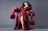 Burgundy Robe Women Feather Full Length Lingerie Nightgown Sleepwear Female Luxury Dresses Homewear Nightwear2095289