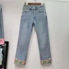 Frauen Jeans Chinesischen Stil Maschine Stickerei Perlen Nähen Hohe Taille Denim Hosen Für Frauen 2024 Frühling Gerade-Bein