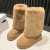 Stivali piattaforma di appartamenti in pelle scamosciata a vitello medio donna stivali da neve 2024 Designer invernale Designer Short Plush Shoe Caldo Nuovi stivali lunghi casual a piedi lunghi