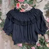 Blusas femininas doce lolita mulheres bonito laço babados undershirt manga curta fora do ombro meninas camisa chiffon colheita topo chique loli roupas