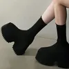 ブーツ靴下の女性ハイドウェッジプラットフォーム女性カジュアルシューズ秋の女性編み短い足首11 cm