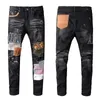 designer purple jeans man pants black skinny stickers light wash ripped motorcycle rock revival joggers true religions men High quality brand trousers amirrs jeans