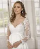 Robes de mariée de maternité pour femmes enceintes en mousseline de soie a-ligne plage Boho robes de mariée Illusion manches longues col en v dentelle Appliques taille Empire Vestido De Novia 2023