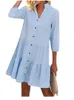 Robes décontractées Vintage Plaid Shirt Robe Femme Automne Rose Blue Blue Long Milière MIDI DRÉSÉRES SPLIQUE RUFFLED PLUS TAILLE POUR FEMME