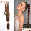 Ponytails Long Straight Braided Ponytail Wrap Around Hair Extensions Diy 85Cm Natural Black Blonde Braid Synthetic Hairpieces For Wome Ottea