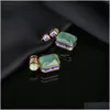 Stud 2023 Courtly-Style Geometric Colorf Gem Earrings Women Brand 3A Zircon High End Charm Female S925 Sier Wedding Jewelry Drop Deli Dhacr