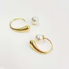 Japanese and Style Small Fresh Geometric Design Pearl Earrings Niche High-end Ladylike Temperament Copper Plated Genuine Gold Female O82c