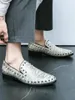 Casual Shoes 2024 Men's Gold Loafers Fashionable And Luxurious Full Rivet Flat