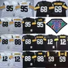 Football Vintage 88 Lynn Swann Jerseys 95 Greg Lloyd 68 L C Greenwood 12 Terry Bradshaw 59 Jack Ham 1975 1982 Uniforme rétro 75e anniversaire Jack Lambert Noir Blanc