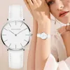 Hannah Martin Casual Ladies zegarek ze skórzanym paskiem Wodoodporne kobiety zegarki Srebrny kwarcowy zegarek na nadgarstek White Relogio feminino 210242J