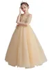 Adorabile tulle champagne mezze maniche perline Abiti da compleanno per ragazza Abito da ragazza di fiori Abiti da spettacolo per ragazza Gonna da festa per ragazza Gonna per ragazza personalizzata SZ 2-12 D321054