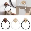 Towel Rings Adhesive Towel Ring Aluminum Wood Wall Mounted Matte Black Kitchen Bathroom Towel Holder Ring Shelf Self Adhesive 240321