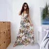 Summer Chiffon Women Elegant Long Dress Ladies Fashion Print Boho Beach Midi Dresses For Woman Sexy V Neck Sleeveless Vestidos