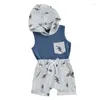 Kleidungssets Kleinkind Baby Jungen Sommer Outfits Ärmellos Plaid Print Kapuzen Tank Top Jogger Shorts Set Kleinkind Freizeitkleidung