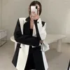 Kadınlar Suits 2024 Bahar Sonbahar Blazer Moda Tasarımı Siyah Beyaz Kontrast Renkler Kıyafet Ceket Kadın Kore Günlük Tops