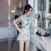 Ethnic Clothing 2pcs Women Retro Lace Cheongsam Short Sexy Dress Traditional Chinese Qipao Tops Shorts Fashion Oriental Set Vestidos