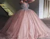 Szampańska różowa sukienka Quinceanera Tiulle Arabic Dubai Sweet Long Girl