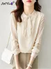 2023 Spring Autumn Chiffon Long Sleeve Womens Clothing Elegant Chic Bow Oneck Thin Shirt Solid Color Pullover Blouse Women 240304