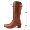 Laarzen dikke hiel knie high laarzen vrouwen lente herfst lederen schoenen dames westerse cowboy boots Britse stijl puntige teen lange laars