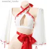 cosplay Anime kostuums Japanse anime Miko Cosplay kimono lingerie set sexy dames jarretel Criss Cross bikini rode Boknot bandage pyjama rechte boatC24321