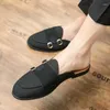 Chaussures décontractées pour hommes été respirant semelle souple confort sans lacet demi pantoufles en plein air en cuir véritable couture à la main conduite taille 38-47