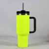 New 40oz Stainless Steel Tumbler Neon Fluorescent Lacquer Quenched Cups with Handle and Straw Stainless Steel Insulated Travel Mugs 0323