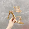 Rene Caovilla High Heel Sandals Fashion Rhinestone Decoration Designer Shoes 9.5cm klackar Kvinnor Satin Snake Wrapped Butterfly Flower Open High Quality With Box