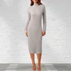 Casual Dresses 2024 Fashion Women Sexy Party Dress Knit Style Long Sleeve Turtleneck Winter Maxi Slim Work Wear Office Vestidos