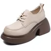 Dress Shoes EAGSITY Cow Leather Women Block Heel Square Lace Up Platform Ladies Pumps Sneaker