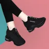 Laarzen Zwart Nieuwe vrouwelijke mesh Fashion platform Sneakers Wedge -schoenen voor vrouwen in de hoogte toenemende dames lopen veter omhoog casual trainers