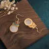 Orecchini a bottone Classico Hanfu Cheongsam Rame placcato in oro smaltato dipinto a goccia smaltato artigianale intarsiato gocce di giada sintetica