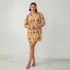 Casual Dresses Puloru Kvinnor Floral Print Shirt Dress Spring Summer Long Bubble Sleeve V-Neck Loose Babydoll för Daily XL-4XL