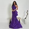 Элегантные длинные фиолетовые зубчатые вечерние платья с оборками русалкой атласная пурпурная поезда поезда на молнии