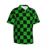 Casual overhemden voor heren Zwart groen tweekleurig zomershirt Heren Strand Mod Checkers Korte mouw Comfortabel ontwerp Klassieke oversized blouses