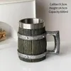 Mugs Creative Tiki Mug Wooden Barrel Beer With Handle Stainless Steel Viking Large Capacity Cocktail Cups Bar Tools