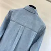 Vinatge 2024 Blue Lapel Neck Pockets Sequins Long Sleeves Women's Coat Designer High End women's Jacket 32113