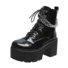 Sandals Winter Gothic Punk Womens Platform Boots Black Strap Zipper Creeper Wedges Shoes Mid Calf Military Combat Boots Women