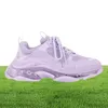 2021 Fashion Triple S Clear Sole Designer Shoes Black Ivory Purple White Pink Navy Blue Green Crystal Luxury Platform Sneakers9234327