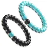 Charm Bracelets 2Pcs 8mm Couples Bracelet Classic Natural Stone Blue And Black Yin Yang Beaded Dull Polish