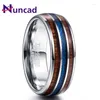 Avec pierres latérales Nuncad poli 8MM bois de Koa hawaïen hommes bague pleine taille bandes de mariage bleu Imitation vermiculite carbure de tungstène