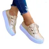 Casual Shoes Summer White Women Fashion Round Toe Platform Plus Size Sneakers Lace Up Flats Slip On Tennis