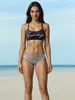 Women Sexy Split Body Swimsuit Alphabet Printed Bikini Two Piece Tropical Print Swimsuit Bathing Suit Size S-XL